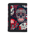 White Red Sugar Skull Pattern Print Trifold Wallet