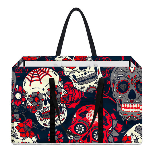 White Red Sugar Skull Pattern Print Utility Tote Bag