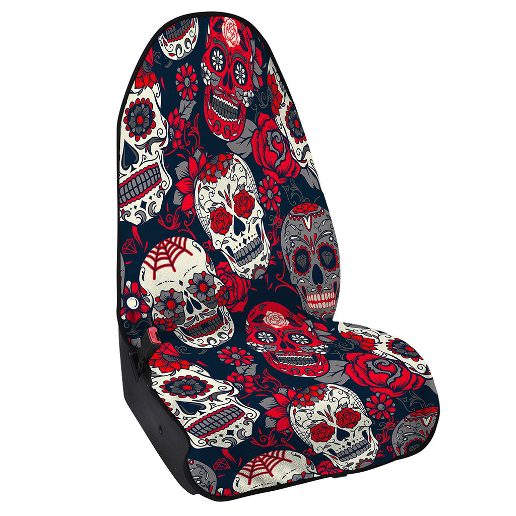 White Red Sugar Skull Pattern Print Waterproof Car Seat Cover