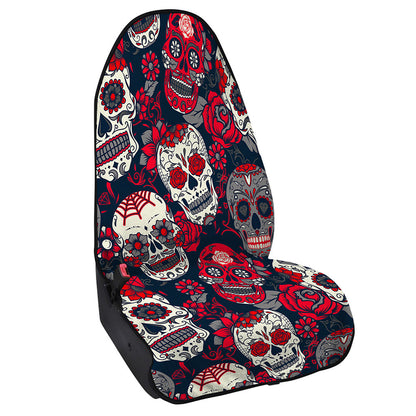 White Red Sugar Skull Pattern Print Waterproof Car Seat Cover