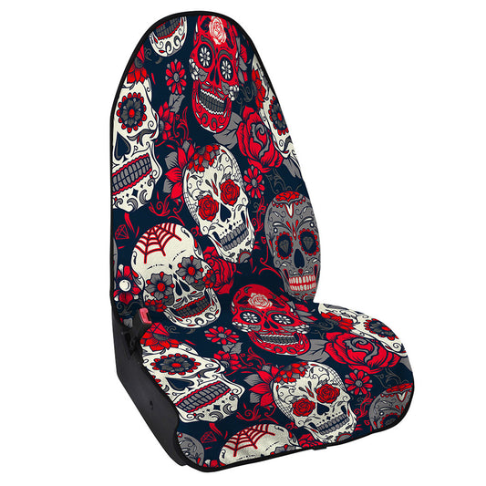 White Red Sugar Skull Pattern Print Waterproof Car Seat Cover