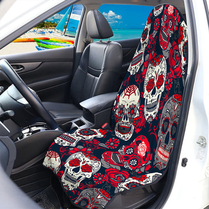 White Red Sugar Skull Pattern Print Waterproof Car Seat Cover