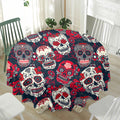 White Red Sugar Skull Pattern Print Waterproof Round Tablecloth