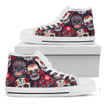 White Red Sugar Skull Pattern Print White High Top Sneakers