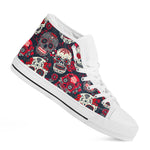White Red Sugar Skull Pattern Print White High Top Sneakers