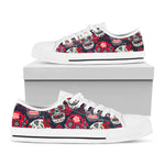 White Red Sugar Skull Pattern Print White Low Top Sneakers