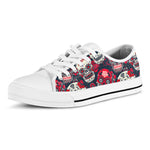 White Red Sugar Skull Pattern Print White Low Top Sneakers