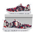 White Red Sugar Skull Pattern Print White Running Shoes