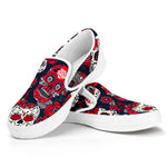 White Red Sugar Skull Pattern Print White Slip On Sneakers