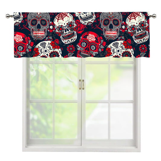 White Red Sugar Skull Pattern Print Window Valance