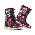 White Red Sugar Skull Pattern Print Winter Boots