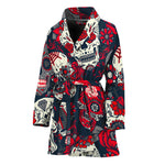 White Red Sugar Skull Pattern Print Women's Bathrobe