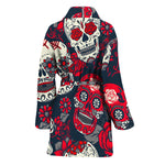 White Red Sugar Skull Pattern Print Women's Bathrobe