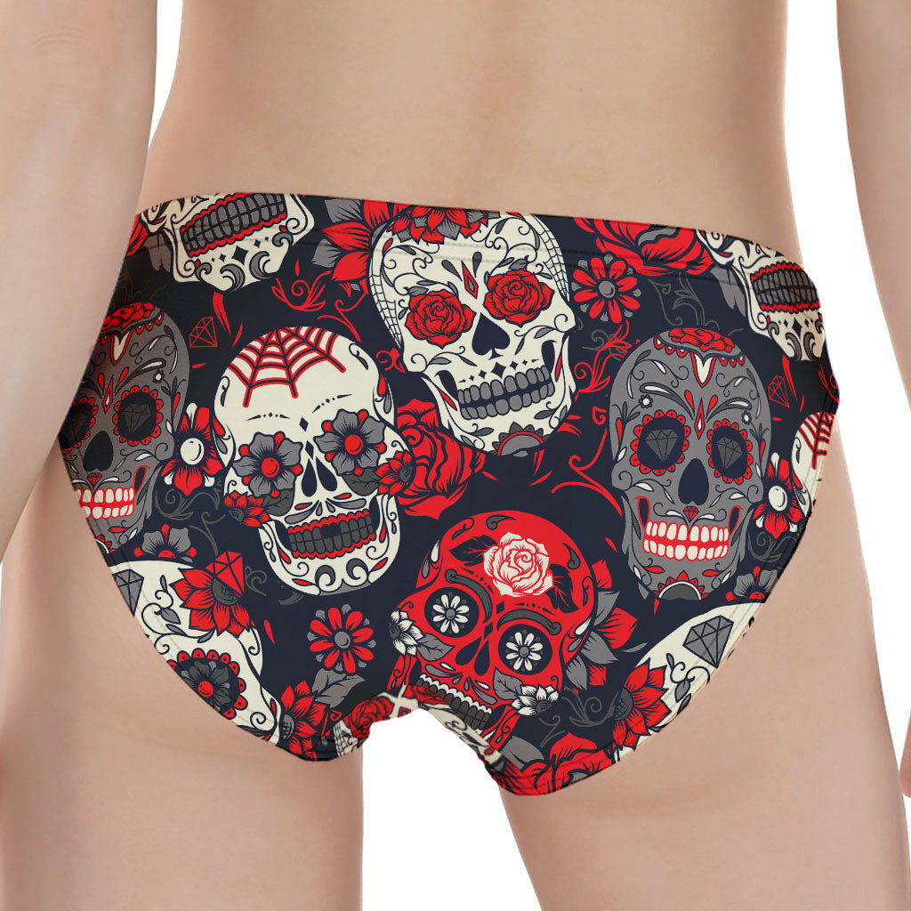 White Red Sugar Skull Pattern Print Women's Panties