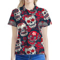 White Red Sugar Skull Pattern Print Women's Polo Shirt