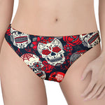 White Red Sugar Skull Pattern Print Women's Thong