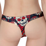 White Red Sugar Skull Pattern Print Women's Thong