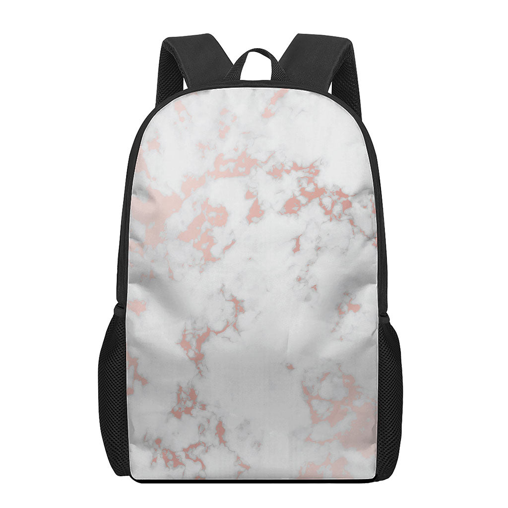 White Rose Gold Marble Print 17 Inch Backpack