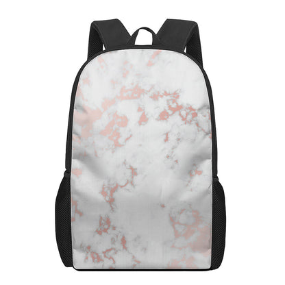 White Rose Gold Marble Print 17 Inch Backpack