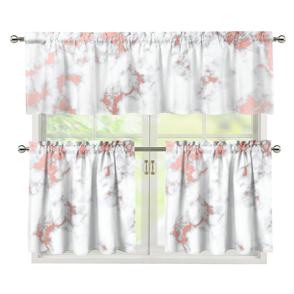 White Rose Gold Marble Print 3 Piece Kitchen Curtains