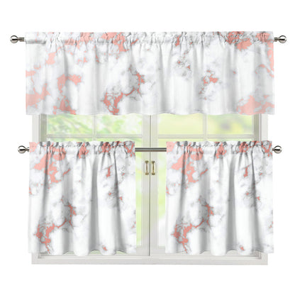 White Rose Gold Marble Print 3 Piece Kitchen Curtains
