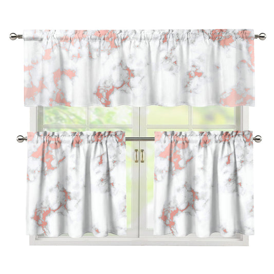 White Rose Gold Marble Print 3 Piece Kitchen Curtains