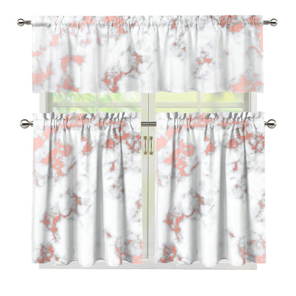 White Rose Gold Marble Print 3 Piece Kitchen Curtains