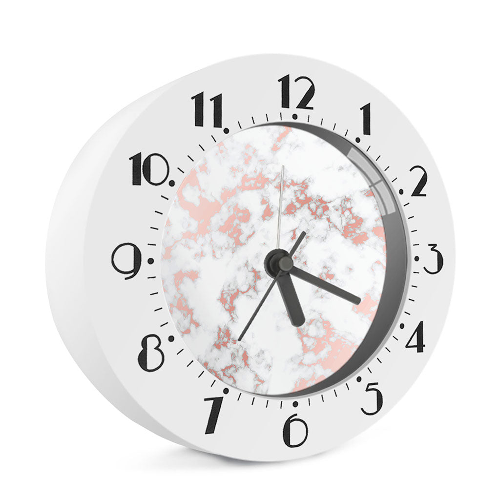 White Rose Gold Marble Print Alarm Clock
