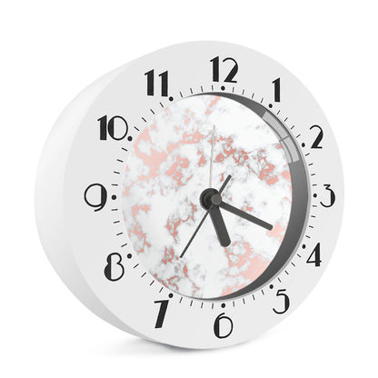 White Rose Gold Marble Print Alarm Clock
