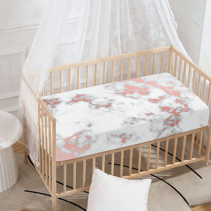 White Rose Gold Marble Print Baby Crib Sheet