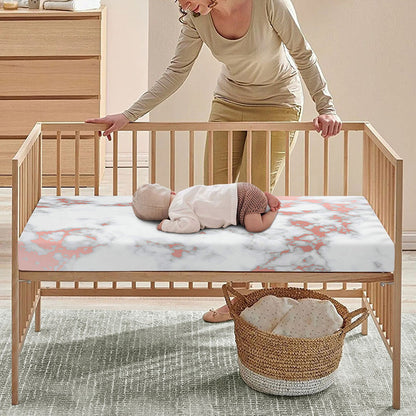 White Rose Gold Marble Print Baby Crib Sheet