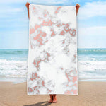 White Rose Gold Marble Print Beach Towel