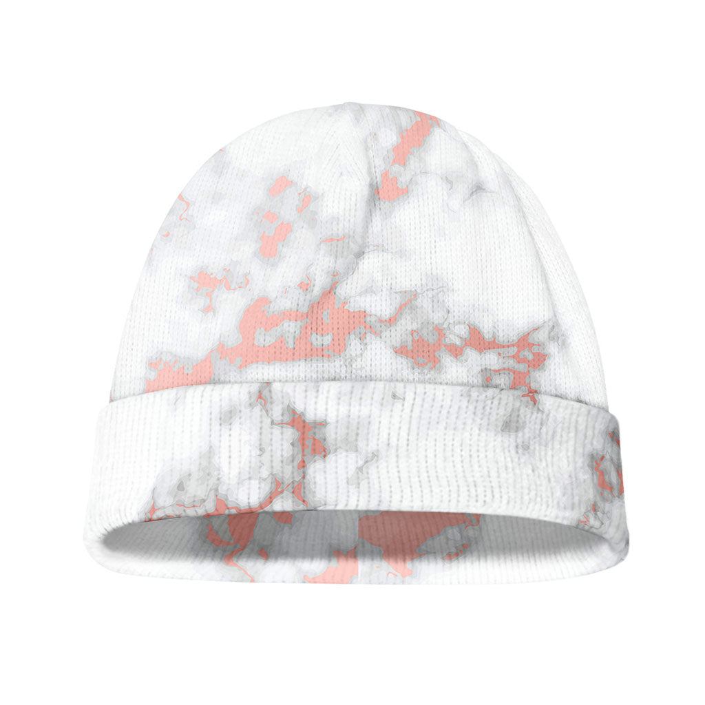 White Rose Gold Marble Print Beanie