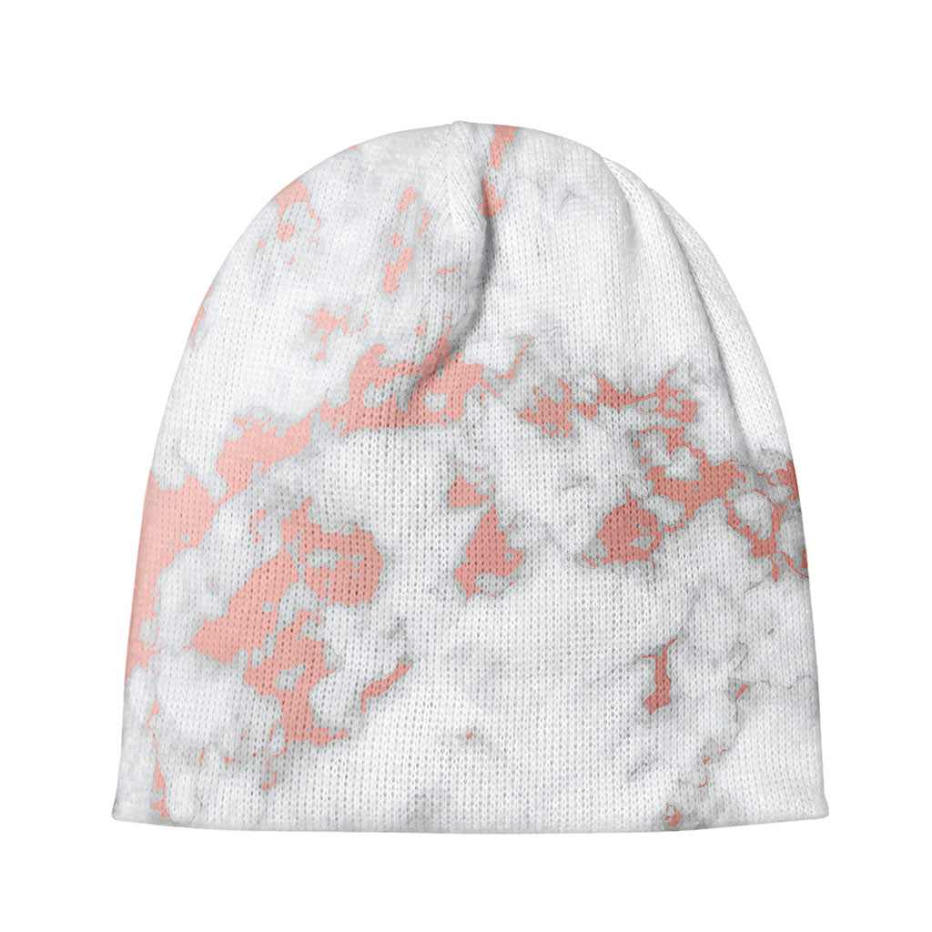 White Rose Gold Marble Print Beanie