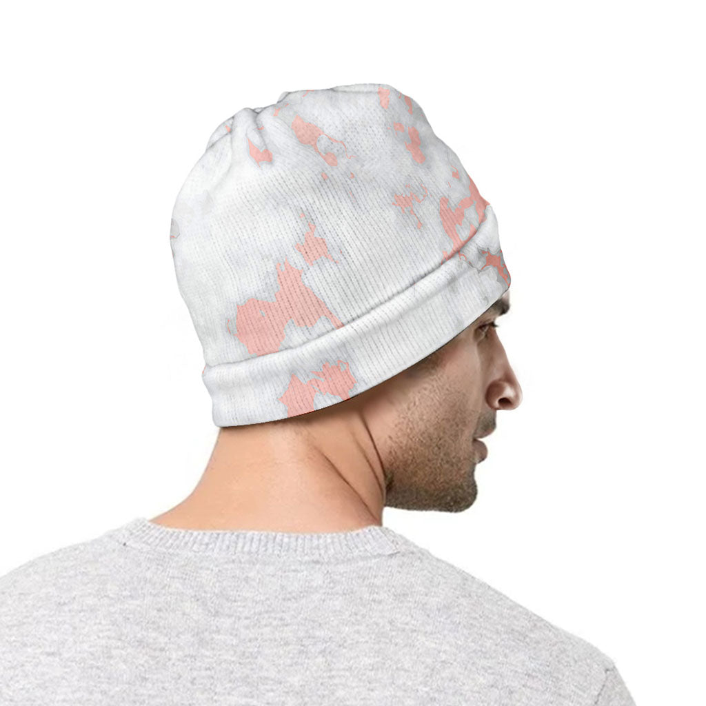 White Rose Gold Marble Print Beanie