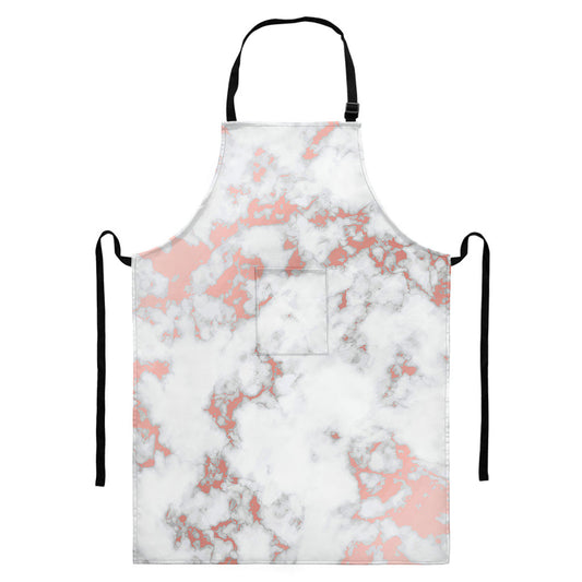 White Rose Gold Marble Print Bib Apron With Pocket