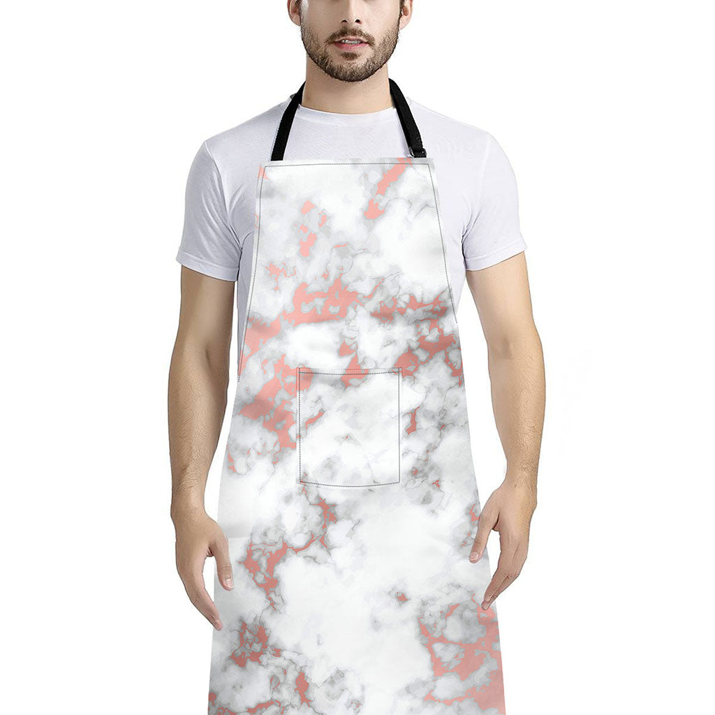 White Rose Gold Marble Print Bib Apron With Pocket