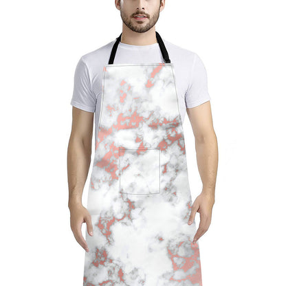 White Rose Gold Marble Print Bib Apron With Pocket