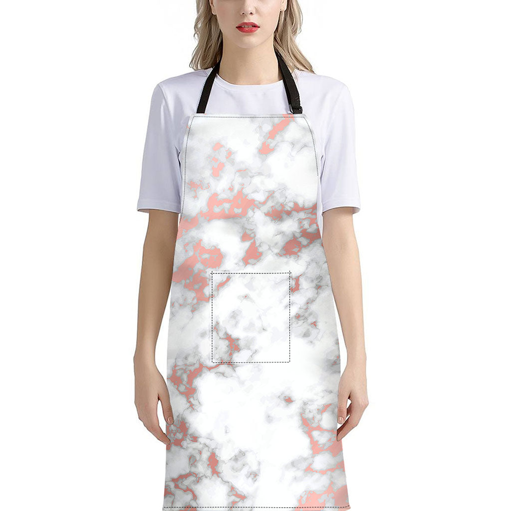 White Rose Gold Marble Print Bib Apron With Pocket