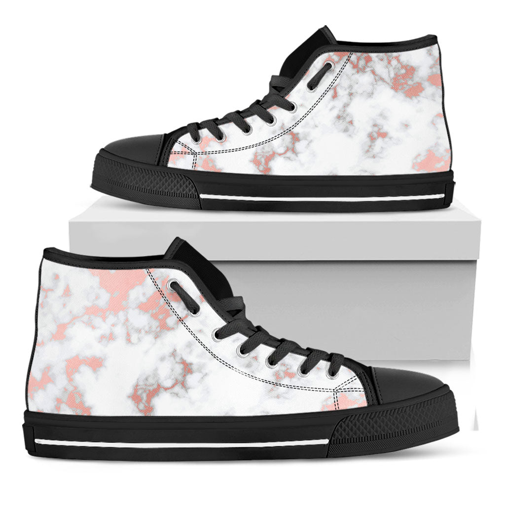 White Rose Gold Marble Print Black High Top Sneakers