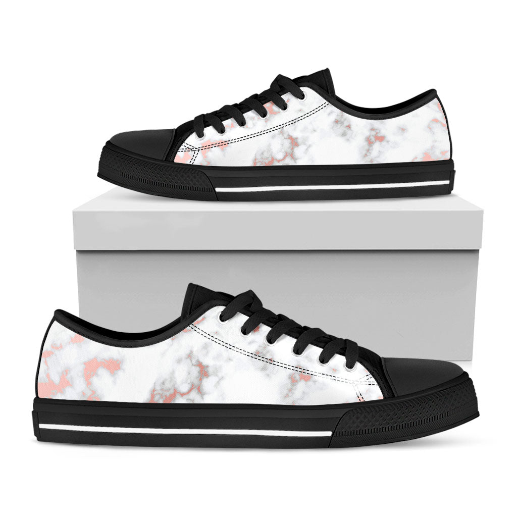 White Rose Gold Marble Print Black Low Top Sneakers