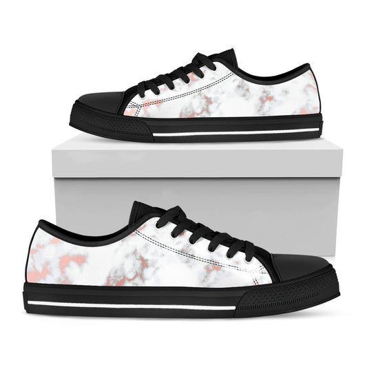 White Rose Gold Marble Print Black Low Top Sneakers