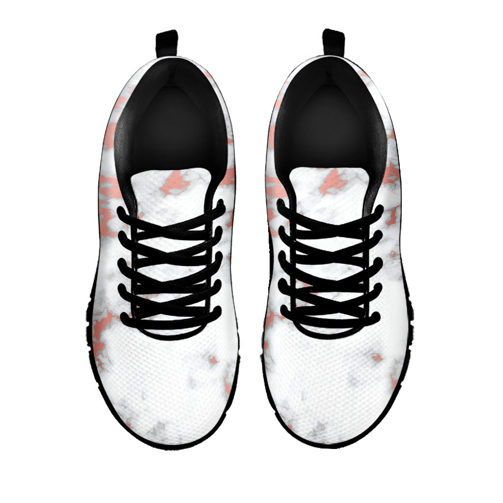 White Rose Gold Marble Print Black Running Shoes