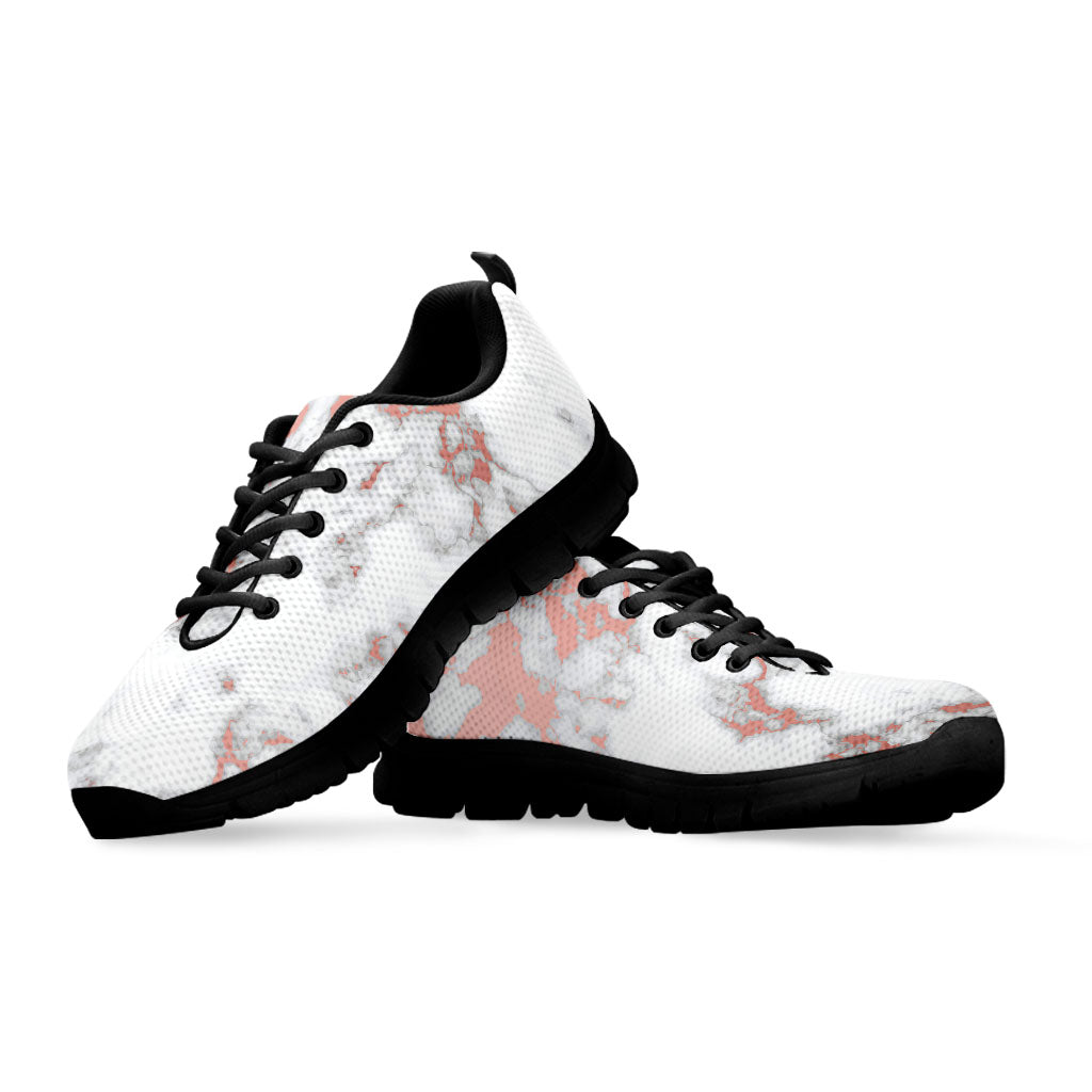 White Rose Gold Marble Print Black Running Shoes