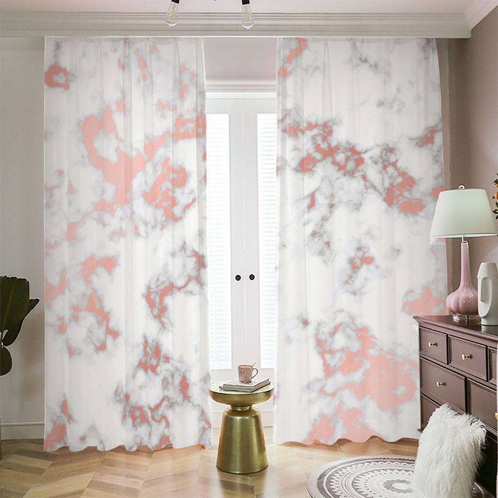 White Rose Gold Marble Print Blackout Pencil Pleat Curtains