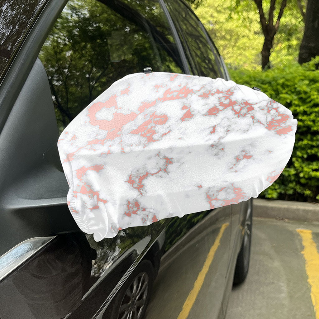 White Rose Gold Marble Print Car Side Mirror Covers