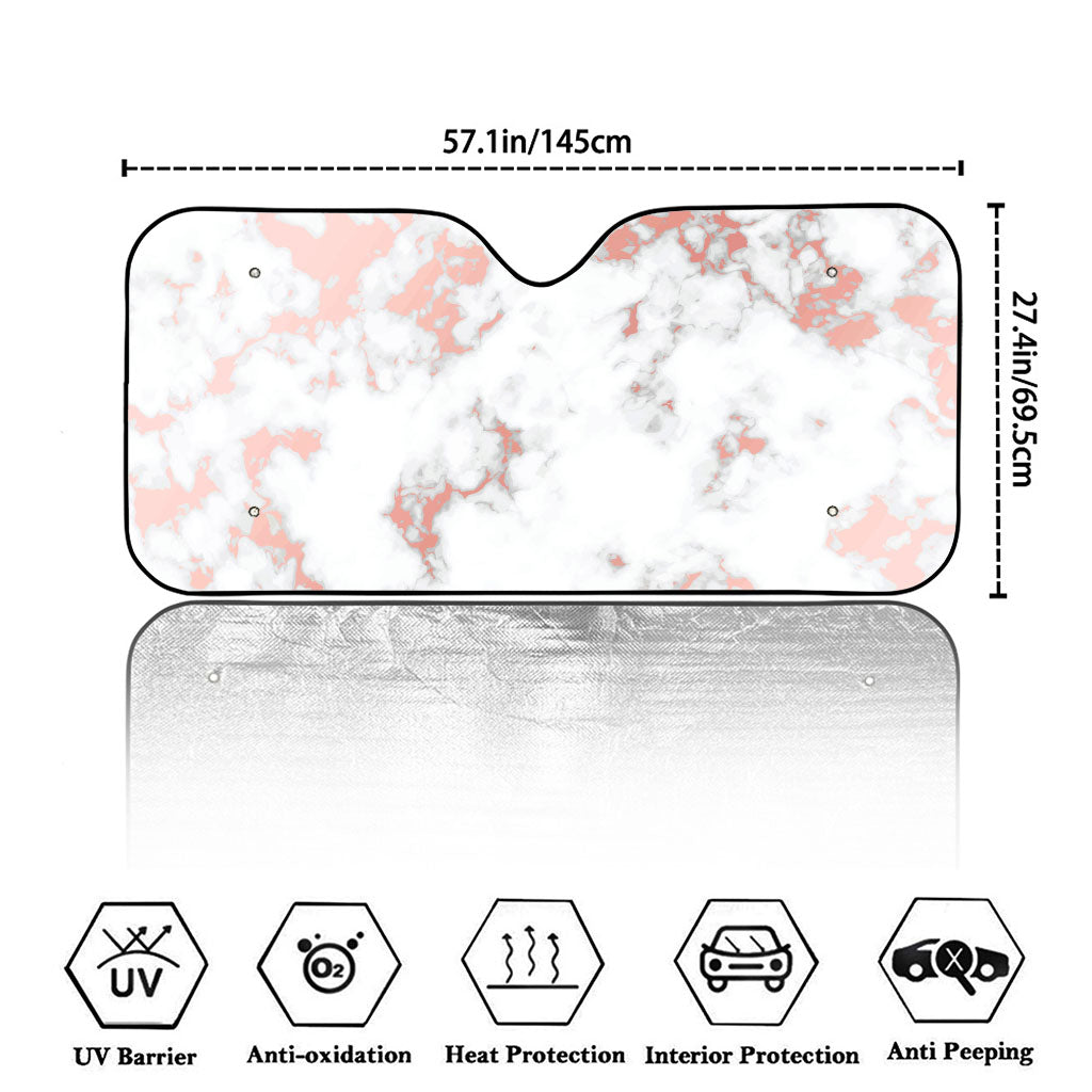 White Rose Gold Marble Print Car Windshield Sun Shade