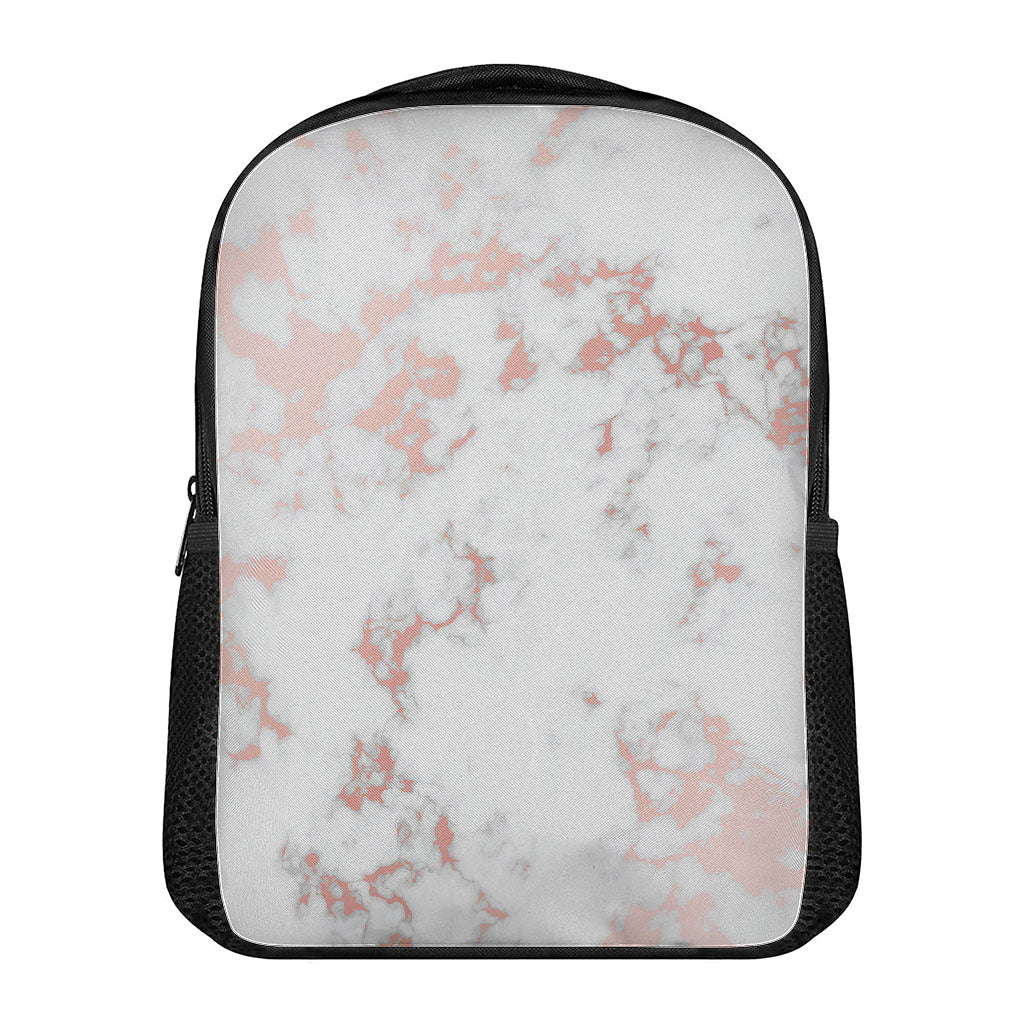 White Rose Gold Marble Print Casual Backpack
