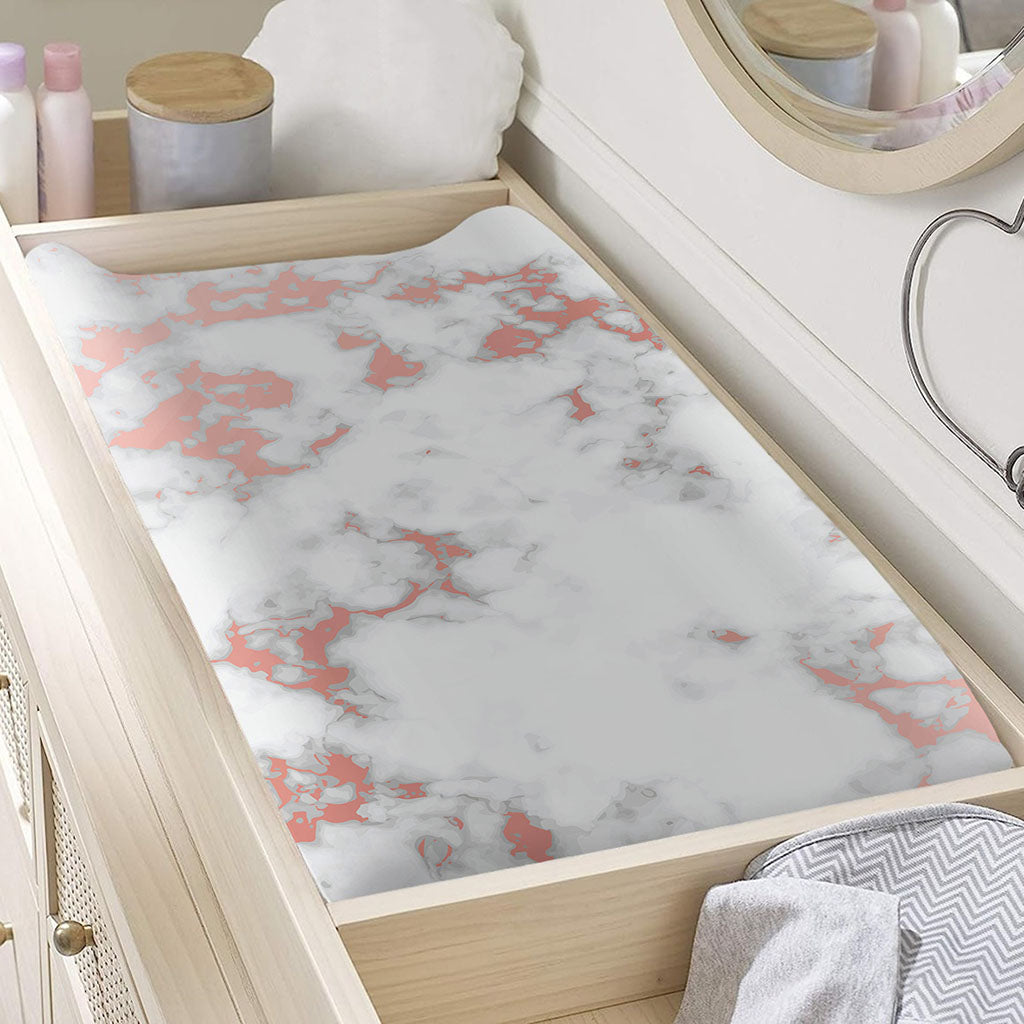 White Rose Gold Marble Print Changing Pad Cover