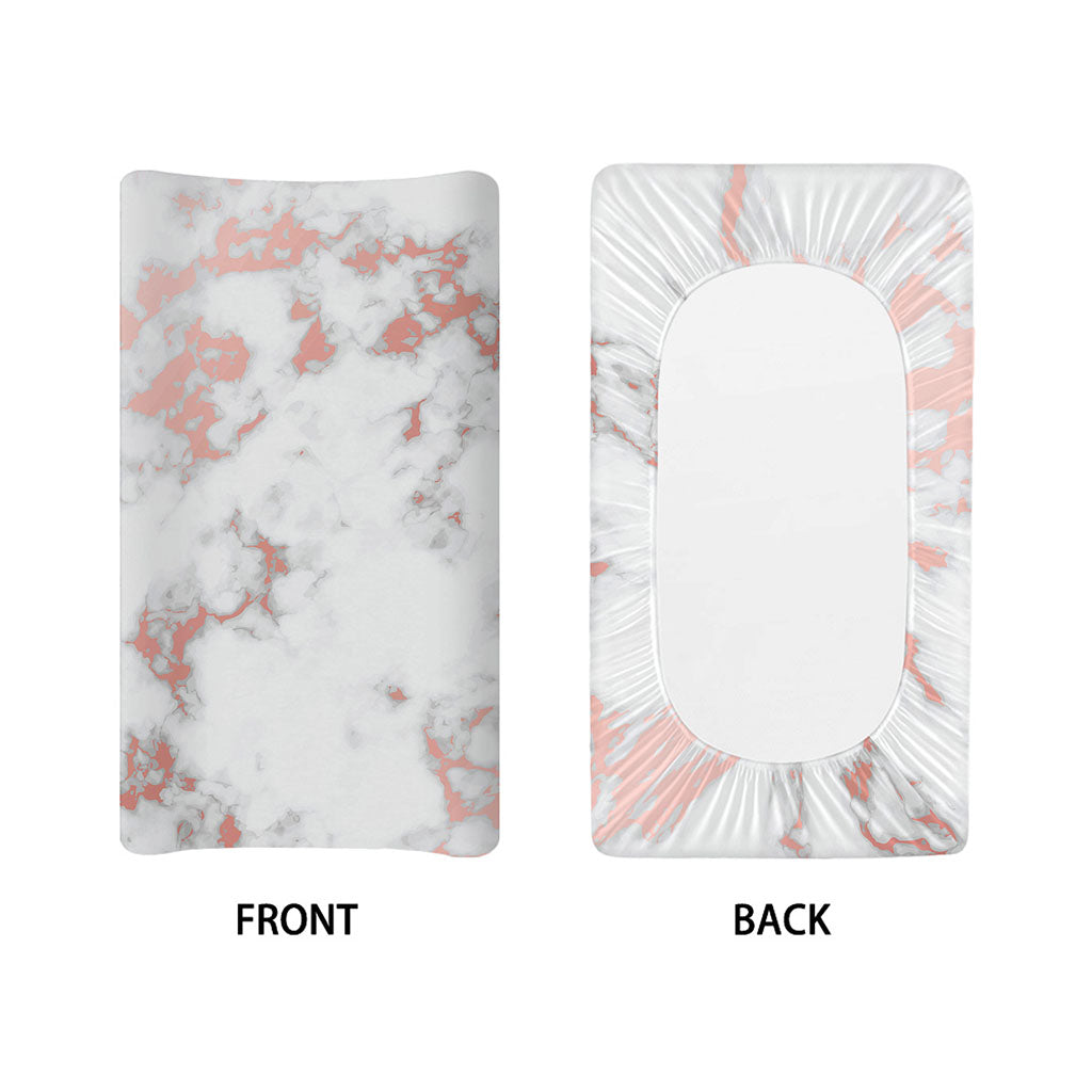 White Rose Gold Marble Print Changing Pad Cover